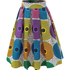 6415 Afriacn High Waist Vintage Skirt Ankara Pleated Midi Skirt